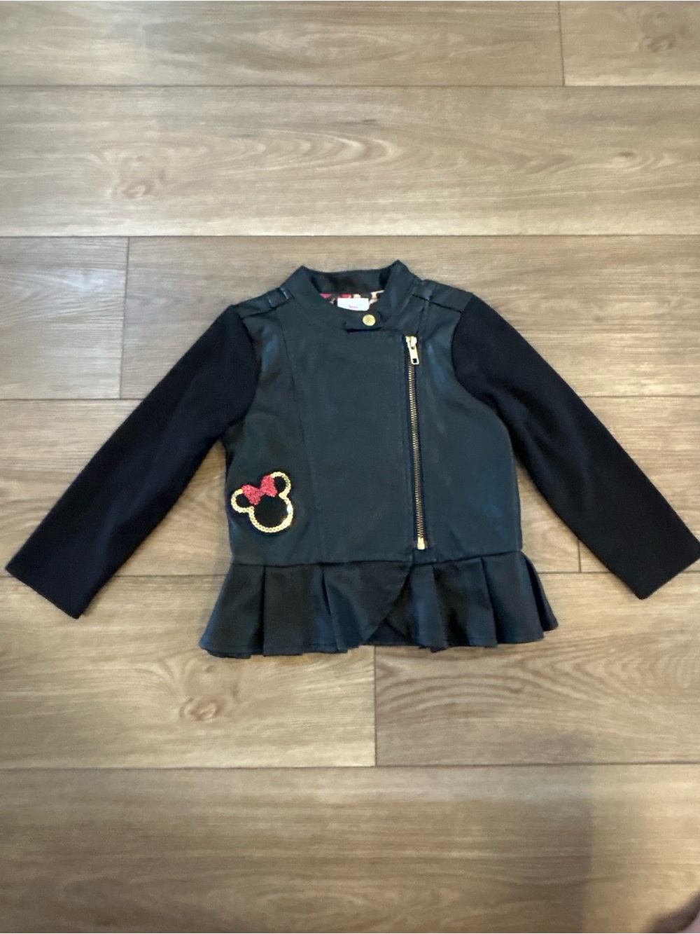 Disney Minnie Mouse Faux Leather Moto Peplum Jacket Girls 3T Black